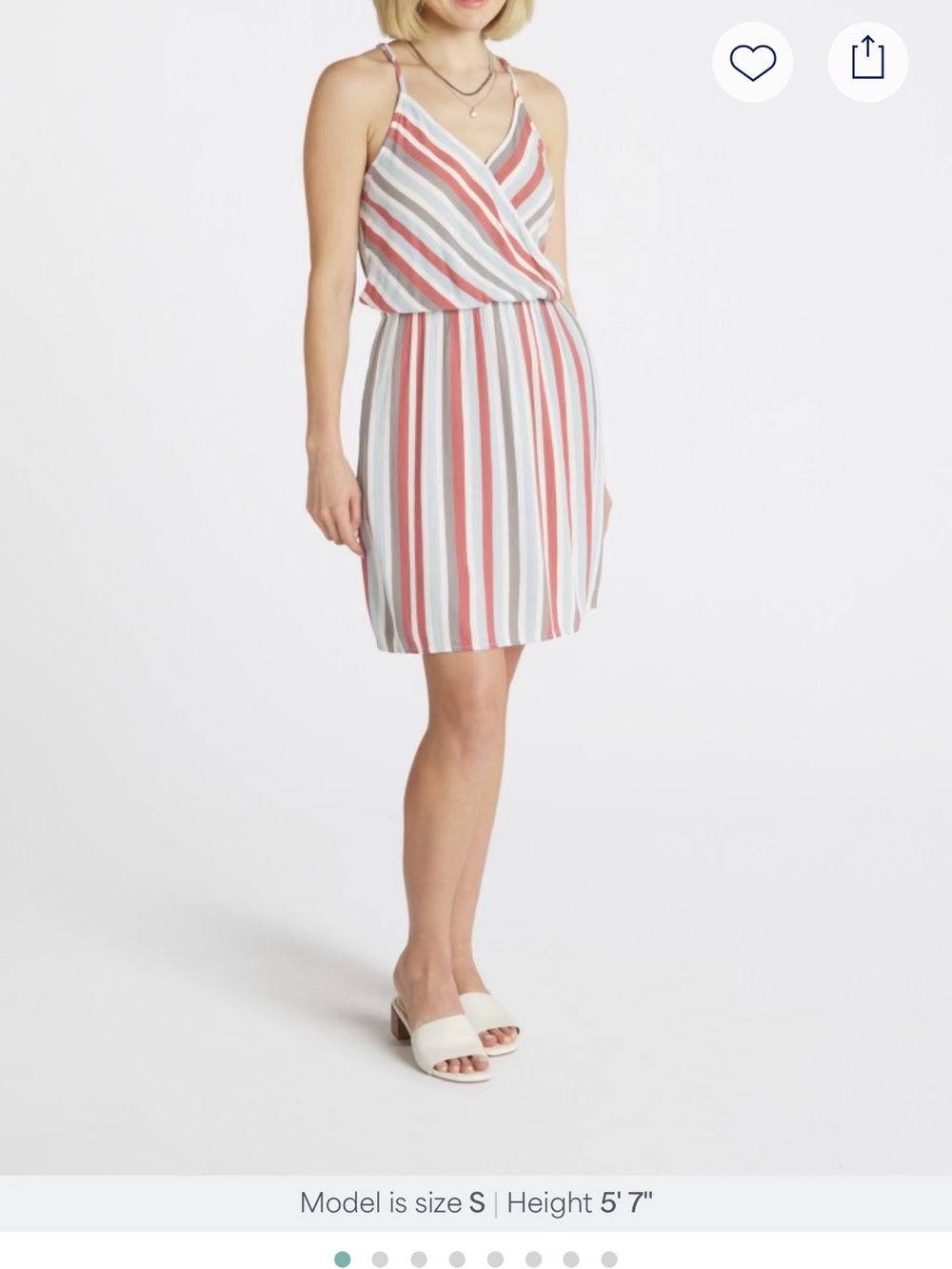 Market & Spruce Coral, White & Gray Striped Wrap-Front Mini Dress